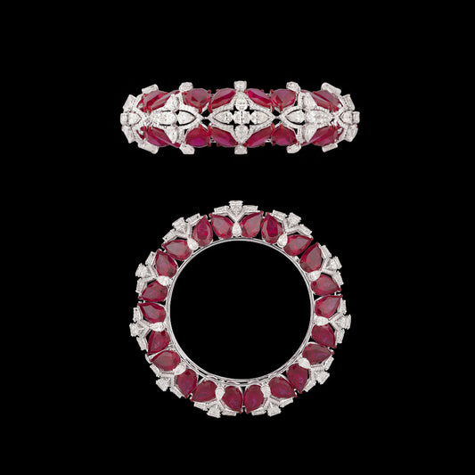 14K White Gold Diamond Bangle - 24.701ct VS-SI-IJ with Colour Stones