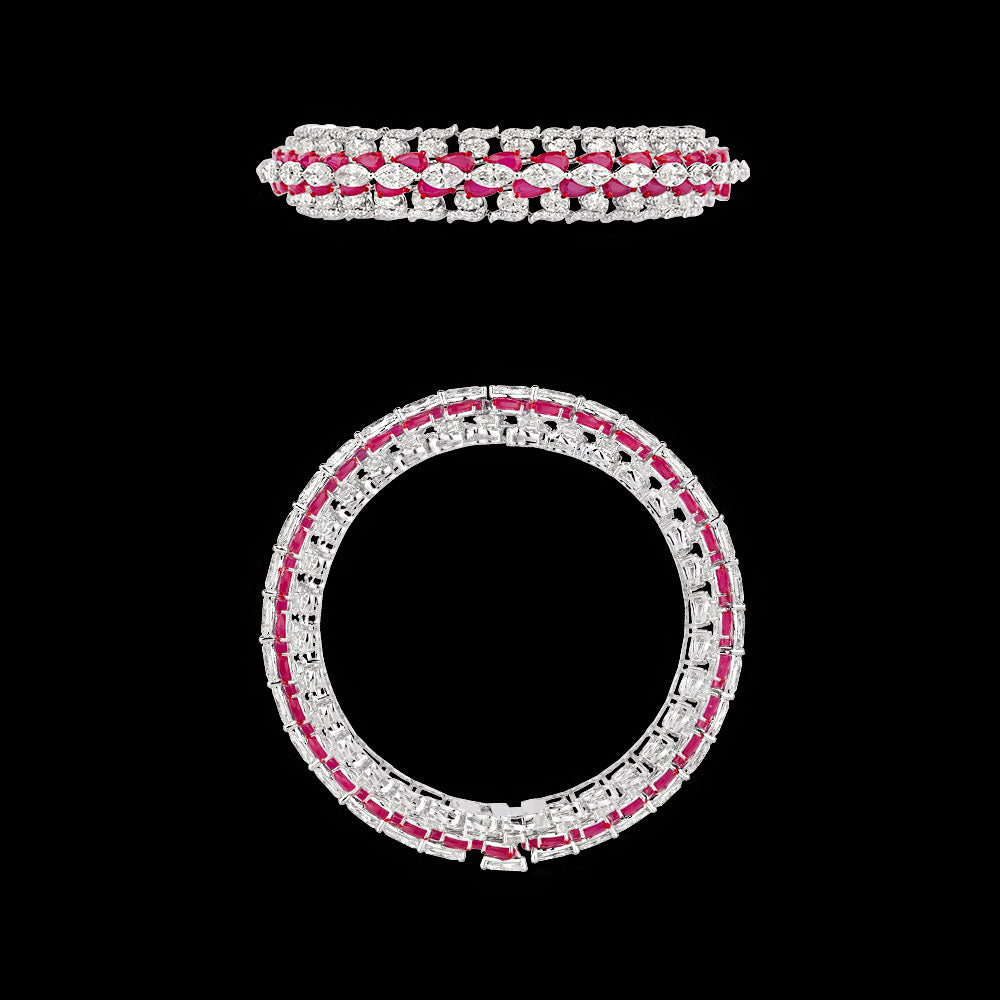 14K White Gold Diamond Bangle - 20.37ct VVS-VS-IJ with Colour Stones