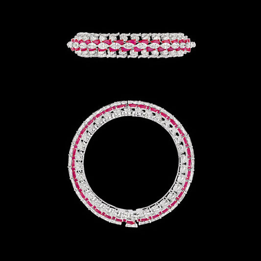 14K White Gold Diamond Bangle - 20.37ct VVS-VS-IJ with Colour Stones