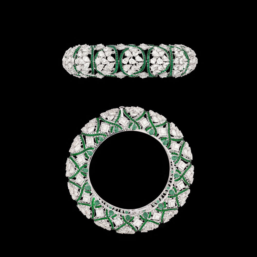 14K White Gold Diamond Bangle - 33.704ct VVS-VS-HI with Colour Stones