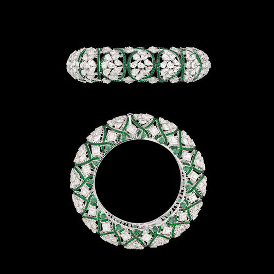 14K White Gold Diamond Bangle - 33.704ct VVS-VS-HI with Colour Stones