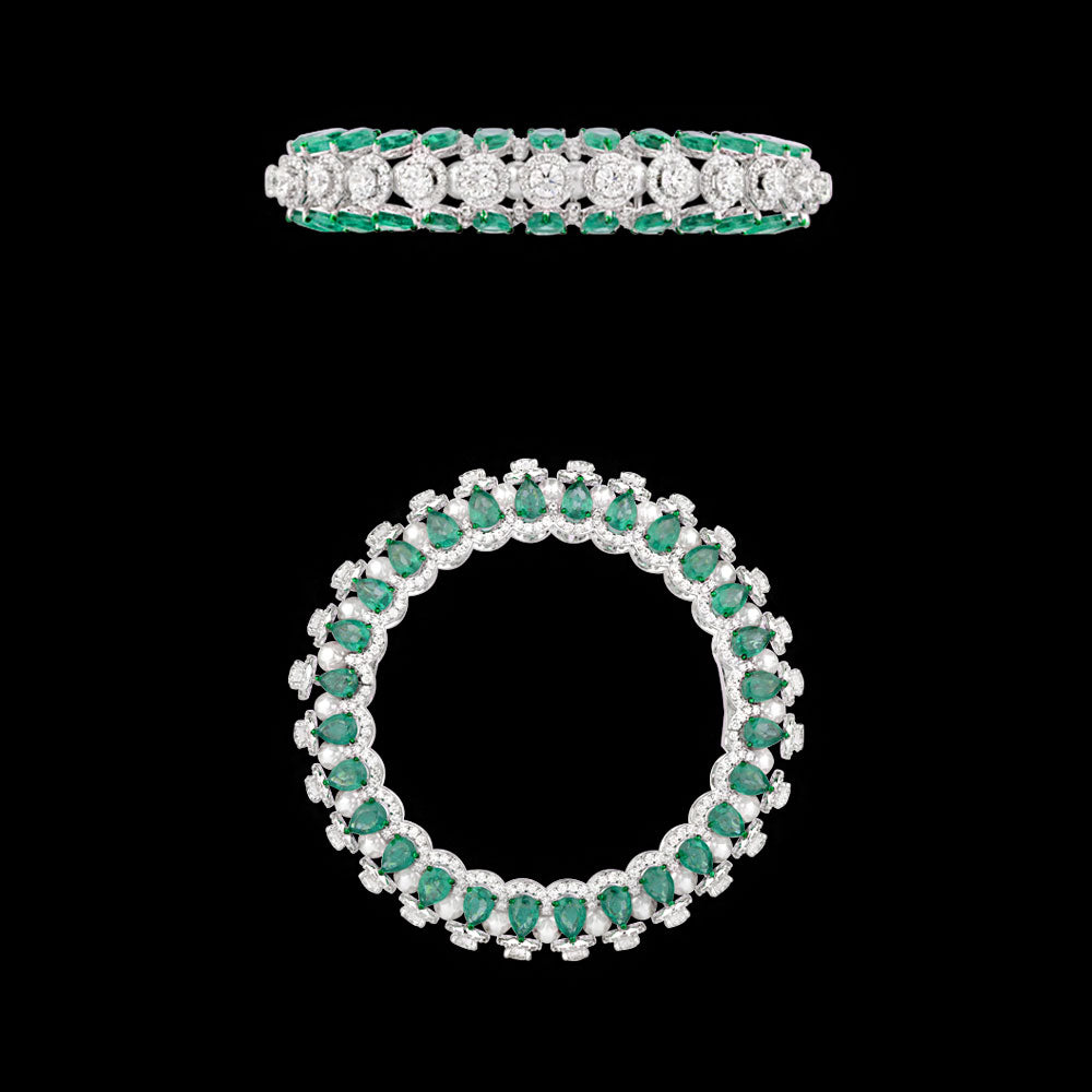 14K White Gold Diamond Bangle - 20.251ct VS-SI-HI with Colour Stones