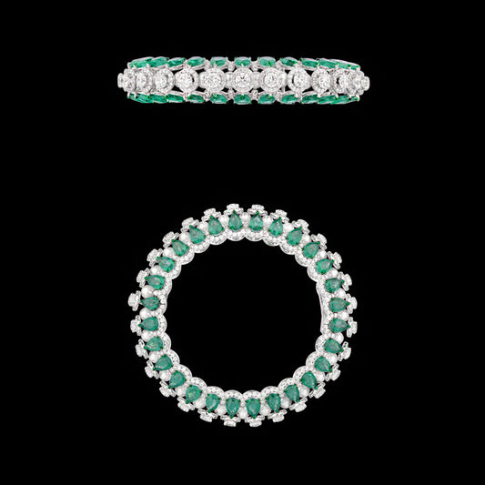 14K White Gold Diamond Bangle - 20.251ct VS-SI-HI with Colour Stones
