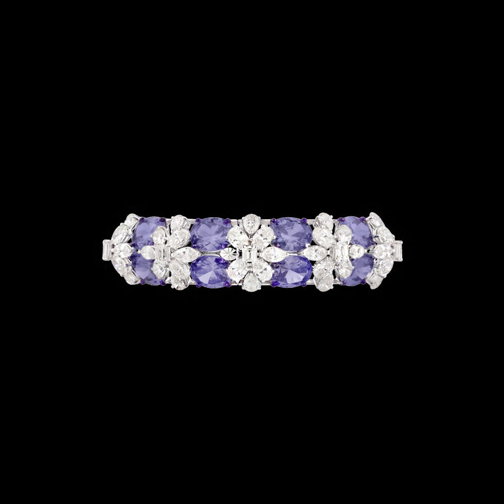 14K White Gold Diamond Bangle - 29.329ct VVS-VS-JK with Colour Stones