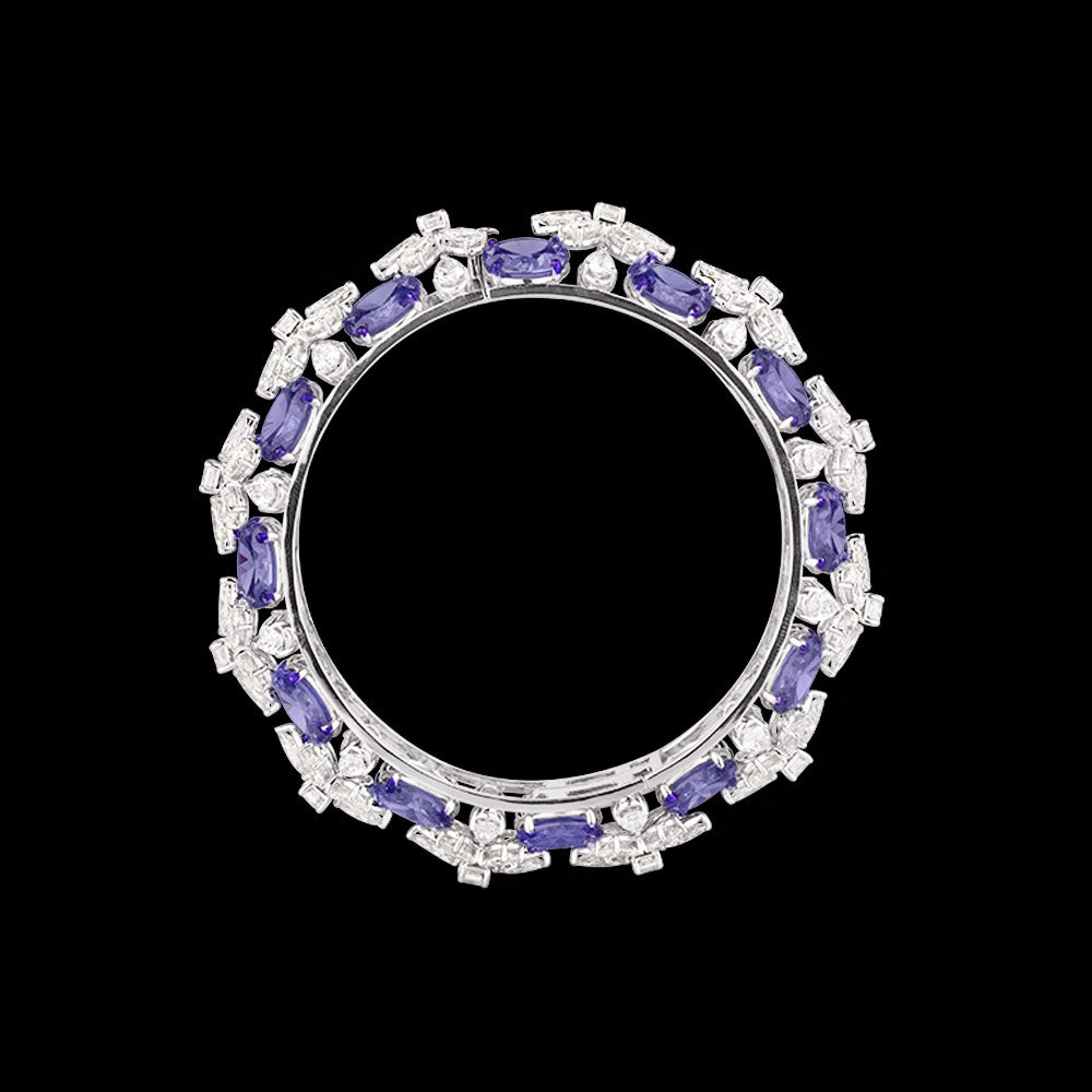 14K White Gold Diamond Bangle - 29.329ct VVS-VS-JK with Colour Stones