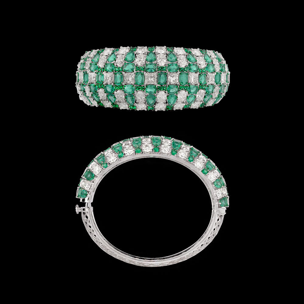 14K White Gold Diamond Kada - 24.125ct VS-SI-HI with Colour Stones