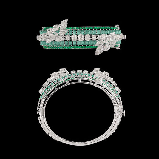 14K White Gold Diamond Kada - 5.779ct VS-SI-IJ with Colour Stones