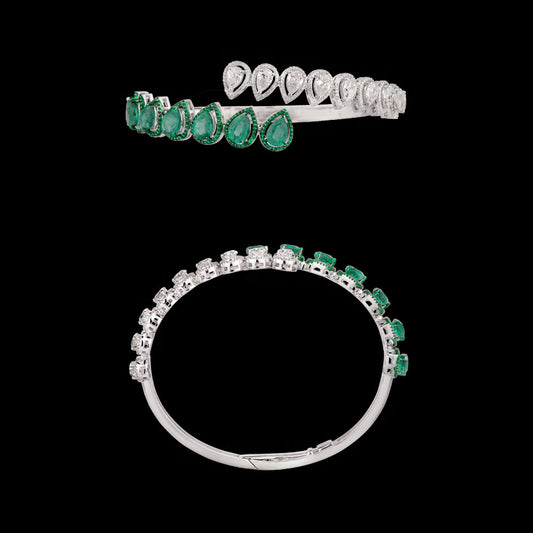 14K White Gold Diamond Kada - 3.217ct VVS-VS-IJ with Colour Stones
