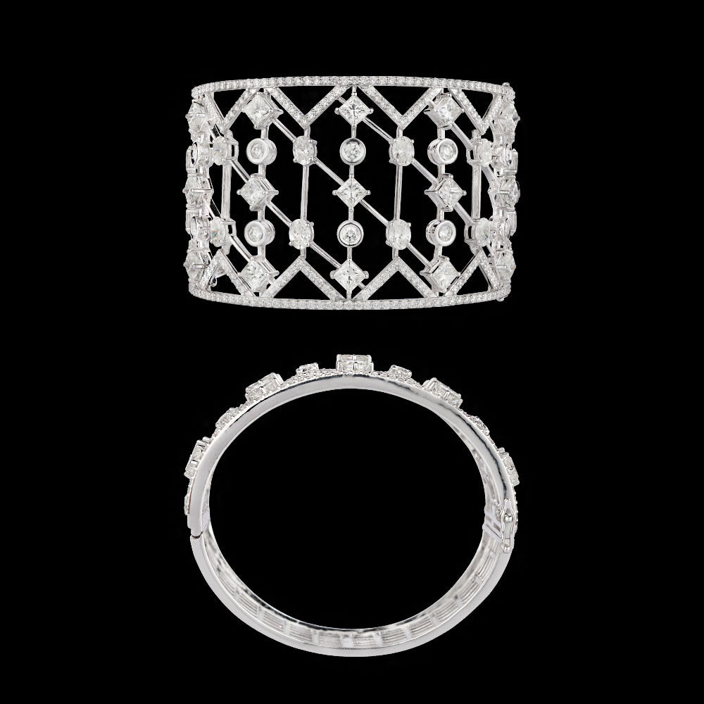 14K White Gold Diamond Kada - 17.005ct VS-SI-GH