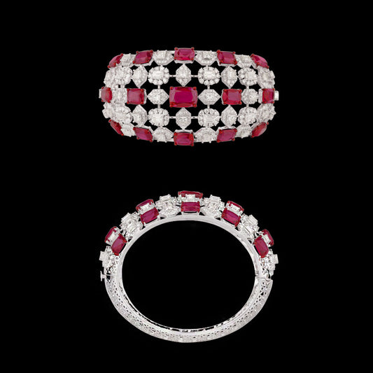 14K White Gold Diamond Kada - 14.544ct VVS-VS-IJ with Colour Stones