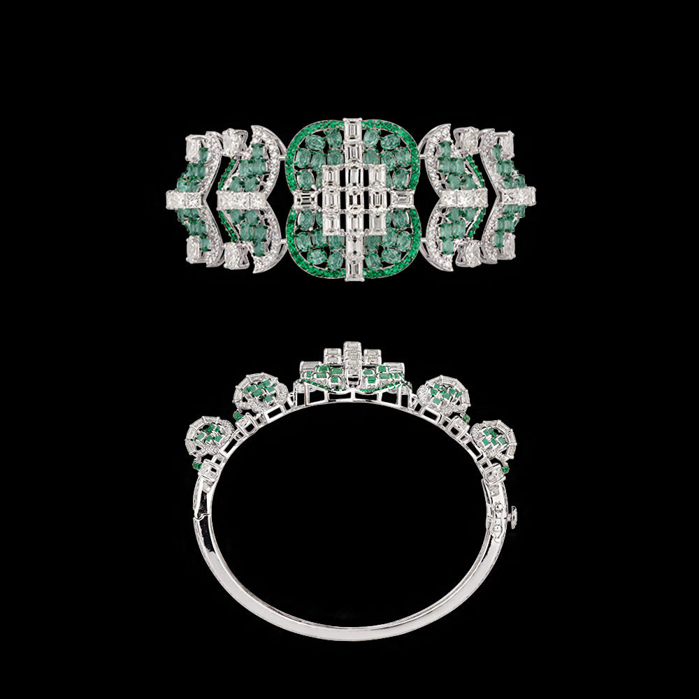 14K White Gold Diamond Kada - 8.93ct VVS-VS-IJ with Colour Stones