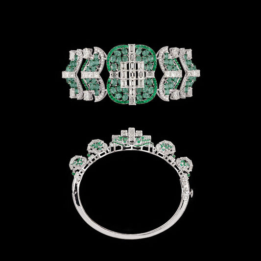 14K White Gold Diamond Kada - 8.93ct VVS-VS-IJ with Colour Stones