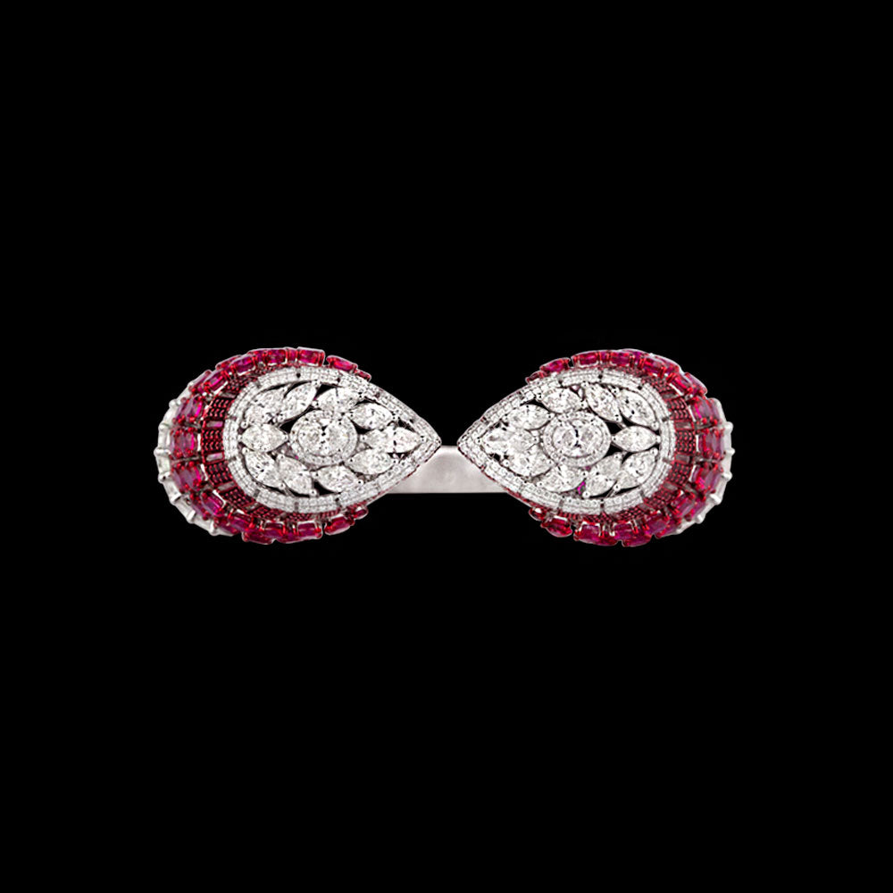 14K White Gold Diamond Kada - 13.409ct VS-SI-GH with Colour Stones