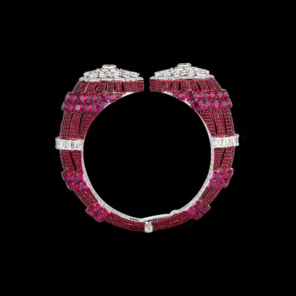 14K White Gold Diamond Kada - 13.409ct VS-SI-GH with Colour Stones
