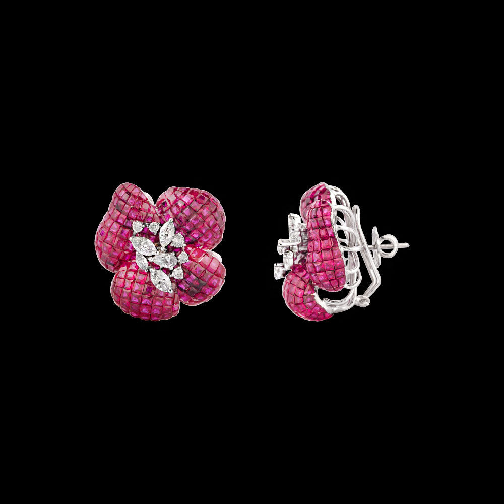 18K White Gold Diamond Earrings - 3.767ct VS-SI-GH with Colour Stones