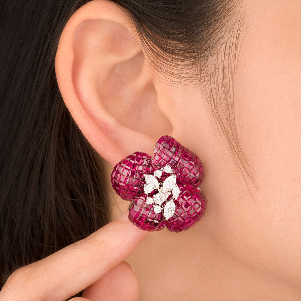 18K White Gold Diamond Earrings - 3.767ct VS-SI-GH with Colour Stones