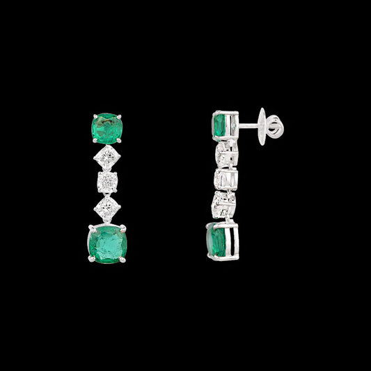 18K White Gold Diamond Earrings - 3.025ct VVS-VS-FG with Colour Stones