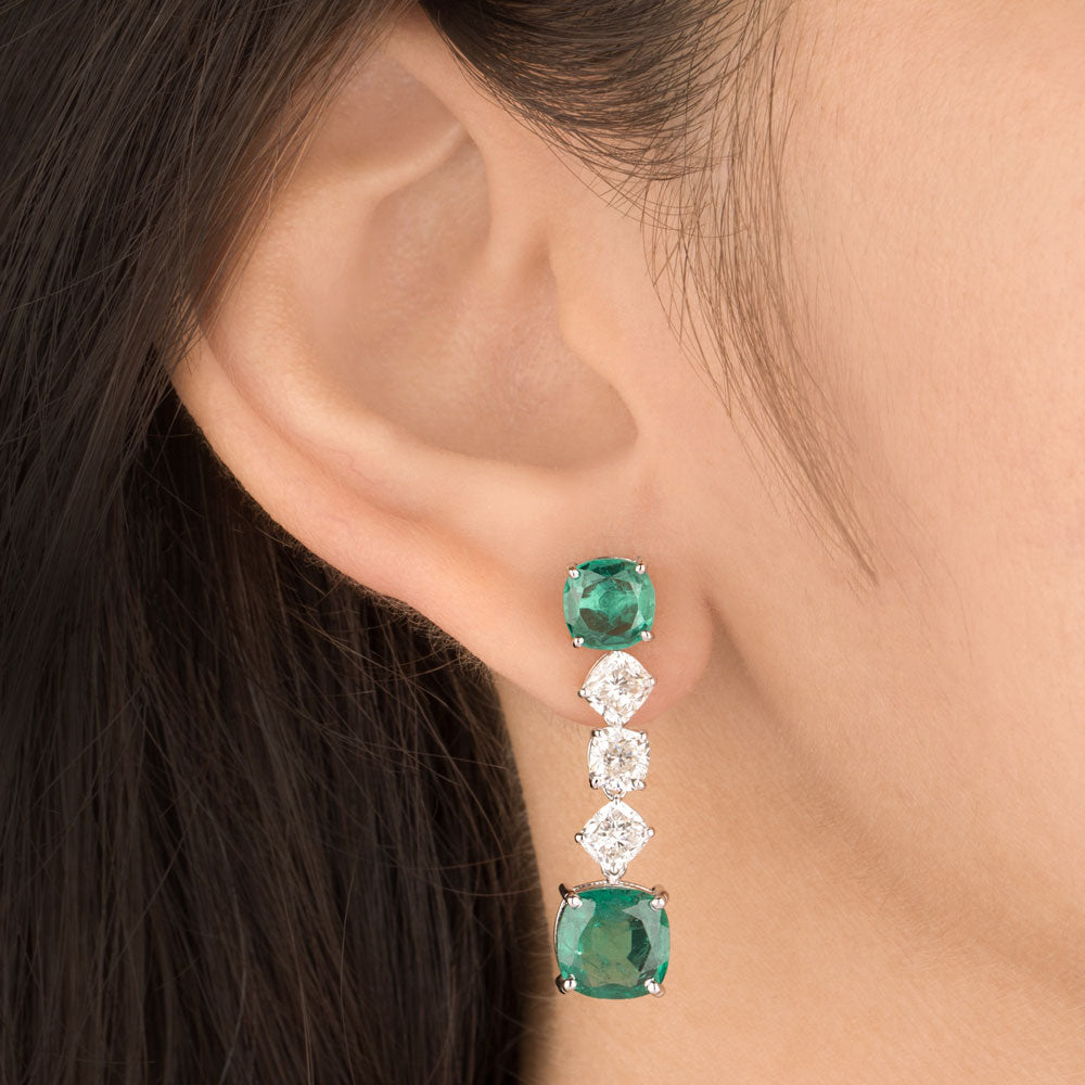 18K White Gold Diamond Earrings - 3.025ct VVS-VS-FG with Colour Stones