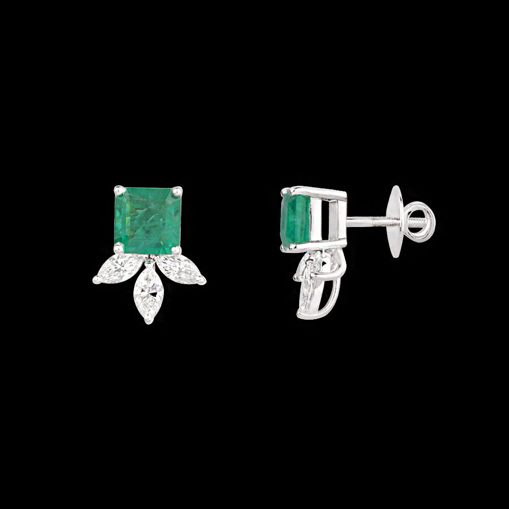 18K White Gold Diamond Earrings - 1.21ct VVS-VS-HI with Colour Stones