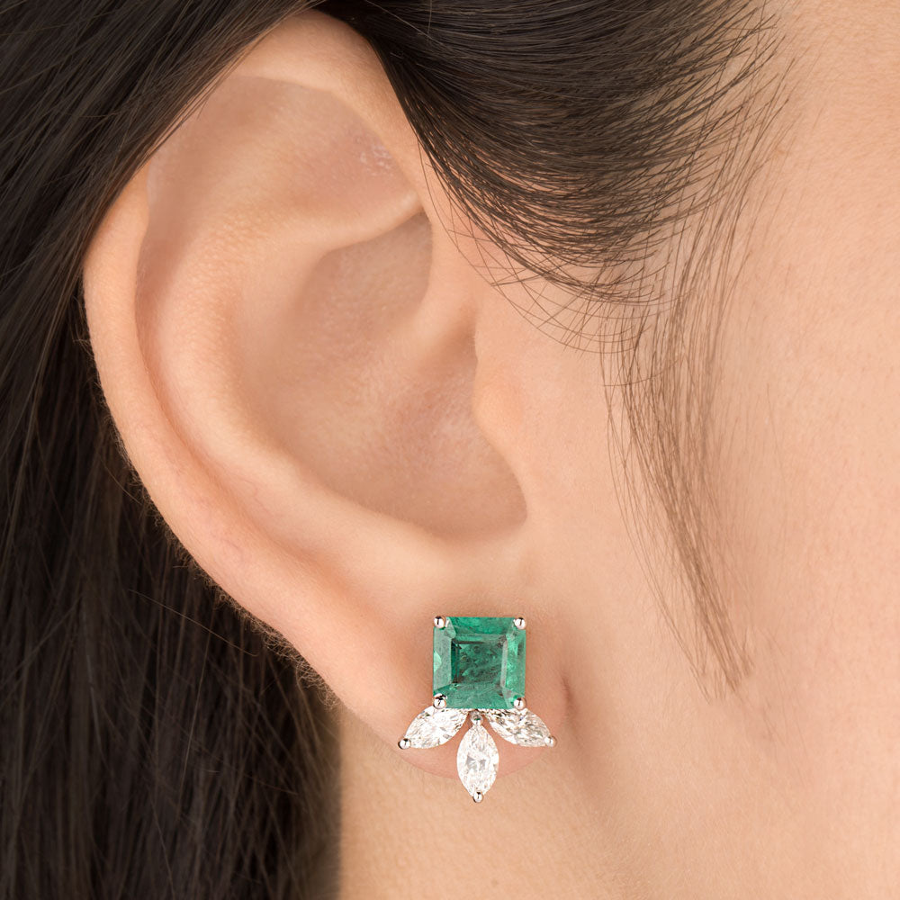 18K White Gold Diamond Earrings - 1.21ct VVS-VS-HI with Colour Stones