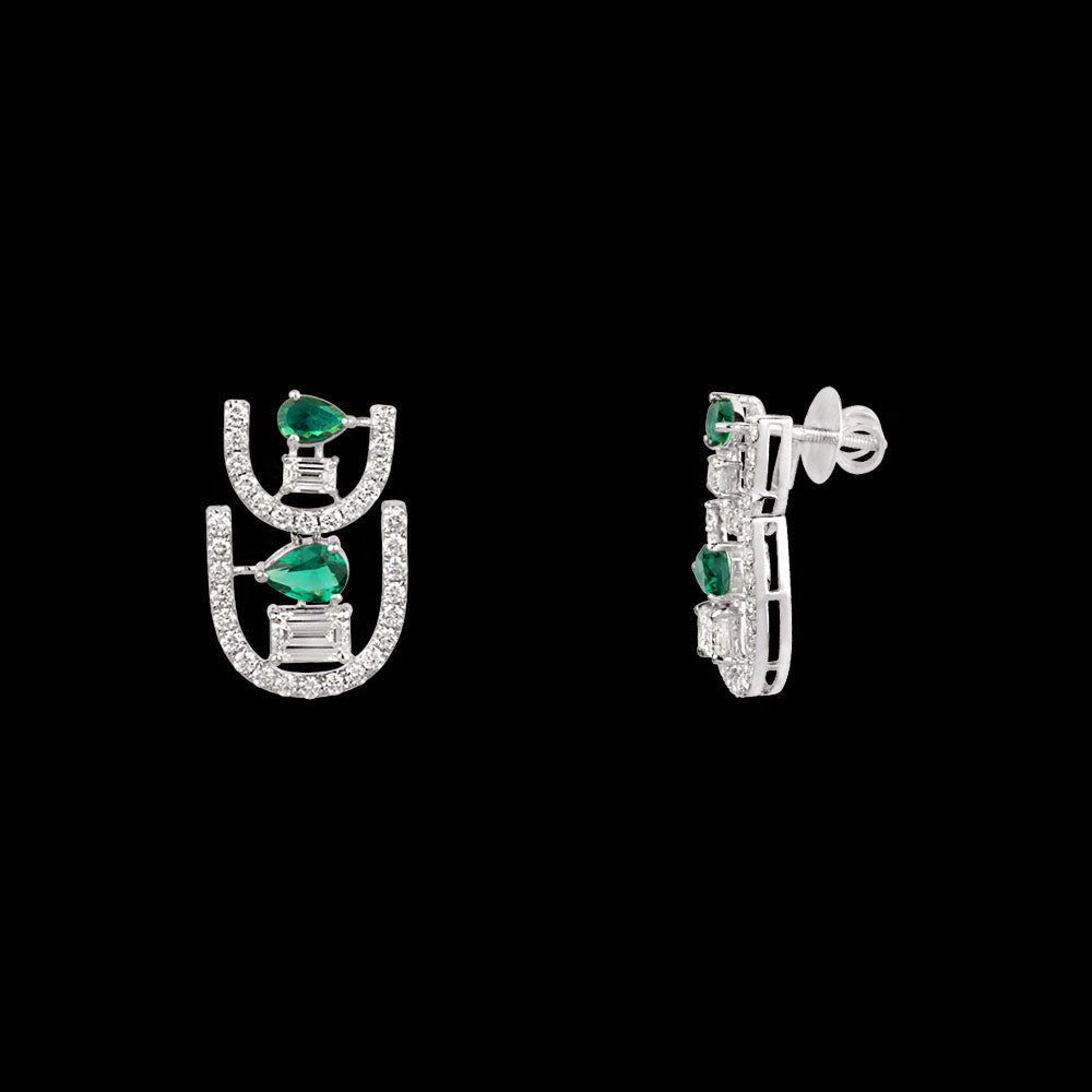 18K White Gold Diamond Earrings - 2.096ct VVS-VS-GH with Colour Stones