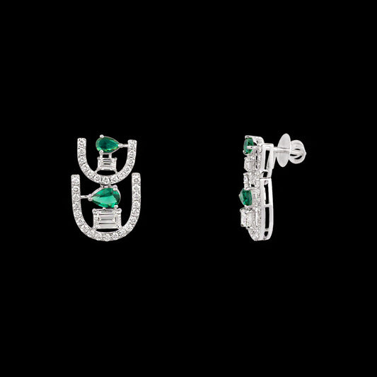 18K White Gold Diamond Earrings - 2.096ct VVS-VS-GH with Colour Stones