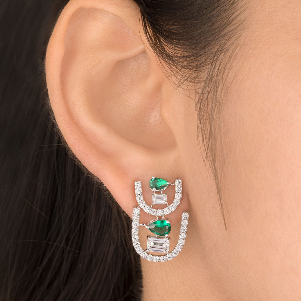 18K White Gold Diamond Earrings - 2.096ct VVS-VS-GH with Colour Stones