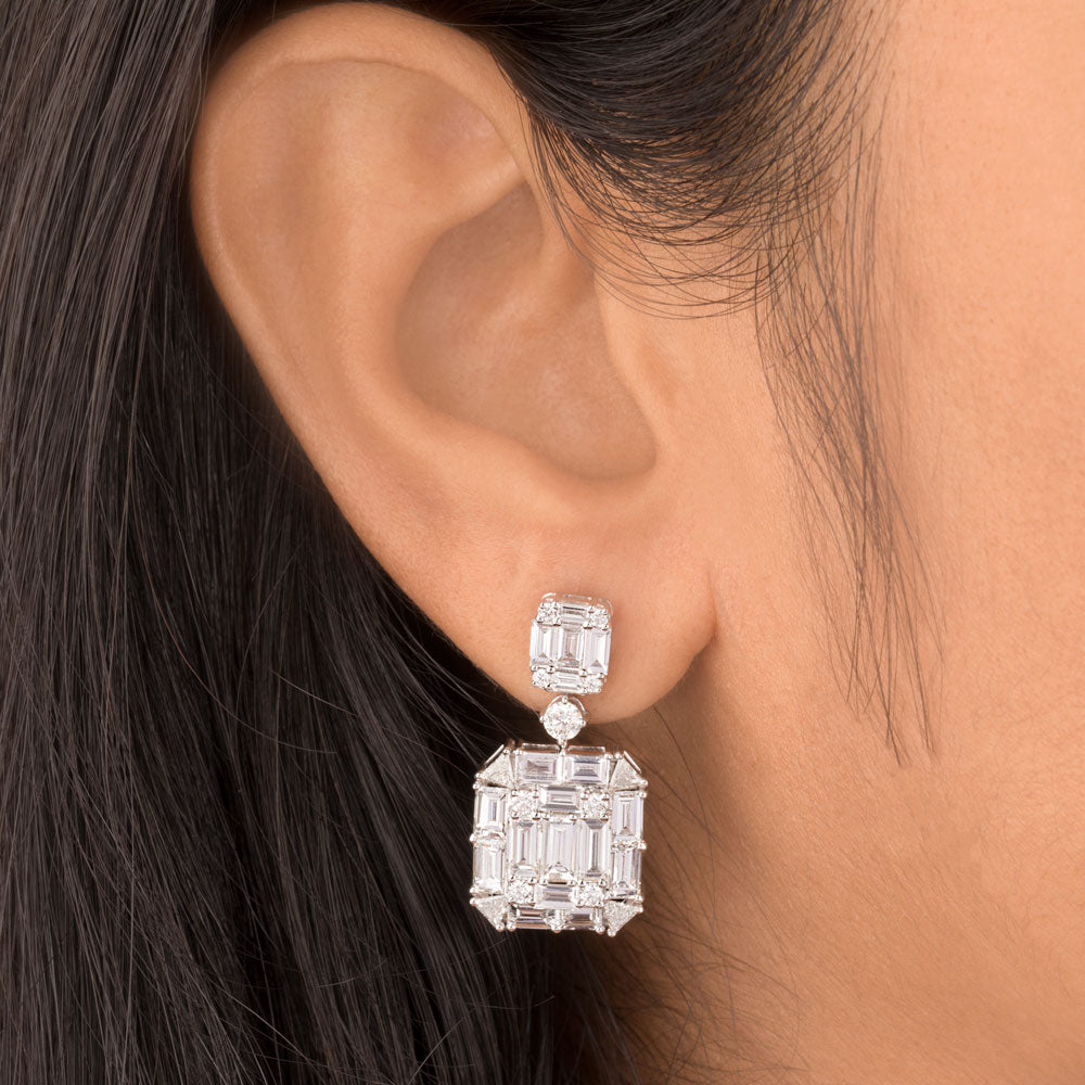 18K White Gold Diamond Earrings - 4.854ct VS-GH