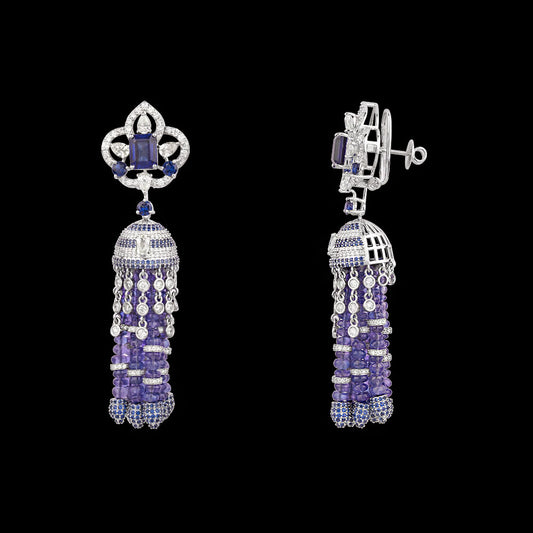 14K White Gold Diamond Earrings - 7.549ct VS-SI-JK with Colour Stones