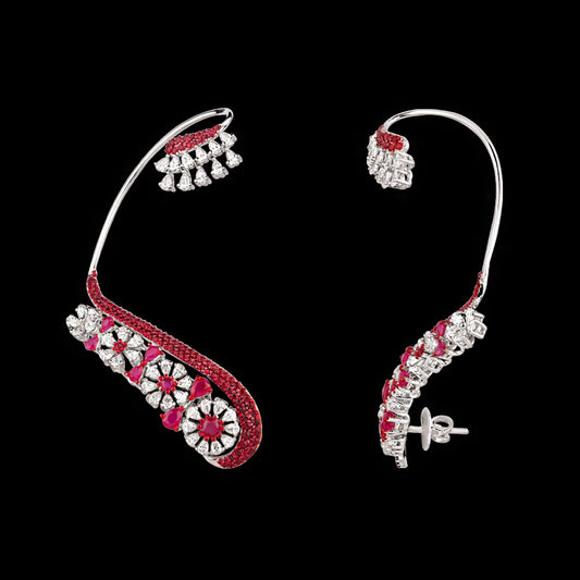 14K White Gold Diamond Earrings - 2.967ct VVS-VS-EF with Colour Stones