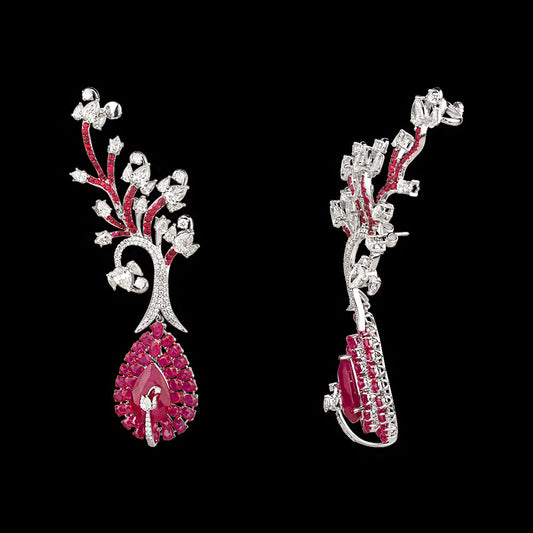 14K White Gold Diamond Earrings - 11.834ct VS-SI-JK with Colour Stones