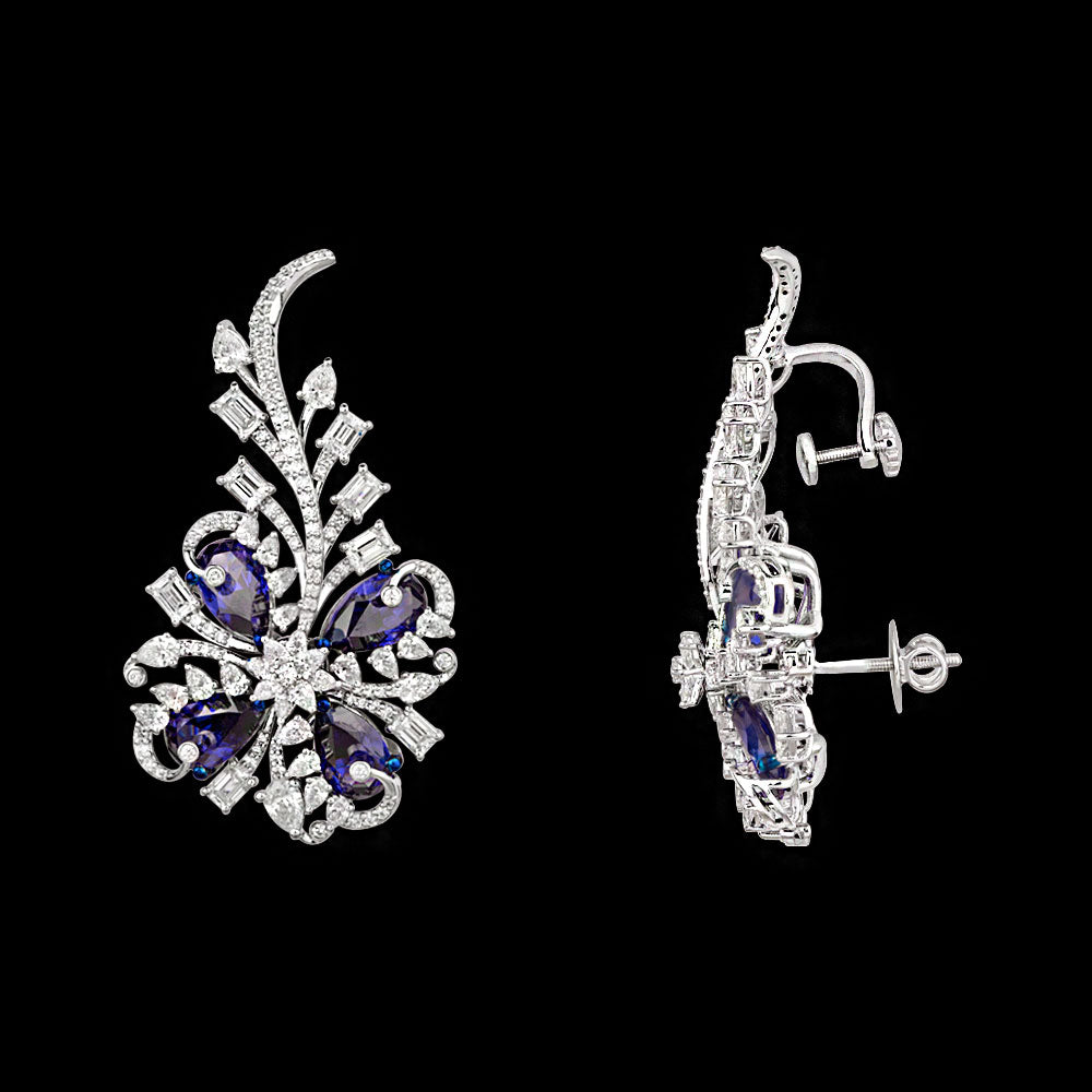 14K White Gold Diamond Earrings - 7.798ct VS-SI-HI with Colour Stones