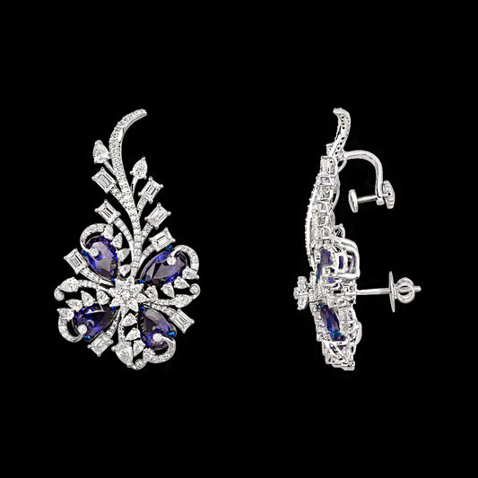 14K White Gold Diamond Earrings - 7.798ct VS-SI-HI with Colour Stones