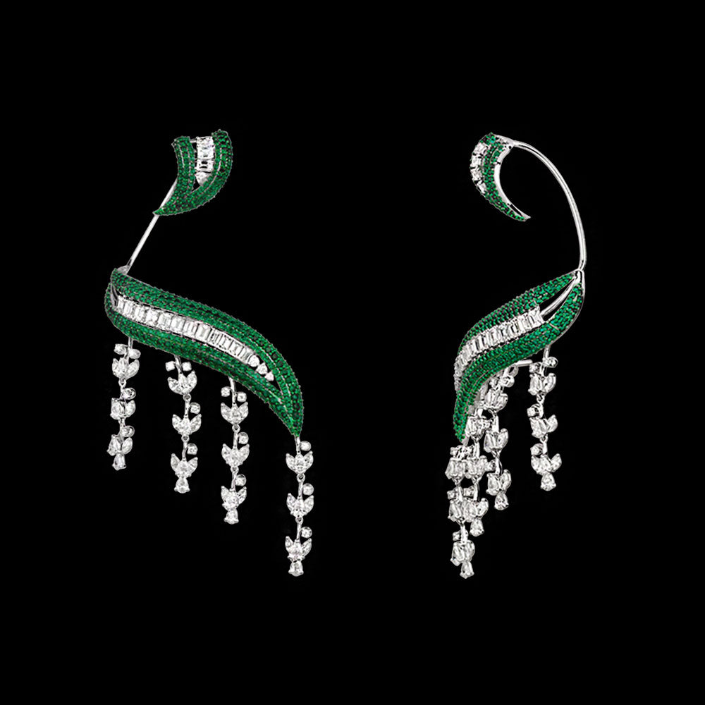 14K White Gold Diamond Earrings - 9.943ct VVS-VS-HI with Colour Stones