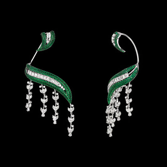 14K White Gold Diamond Earrings - 9.943ct VVS-VS-HI with Colour Stones