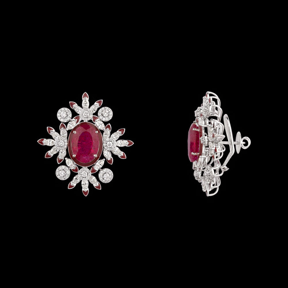 14K White Gold Diamond Earrings - 5.423ct VVS-VS-JK with Colour Stones