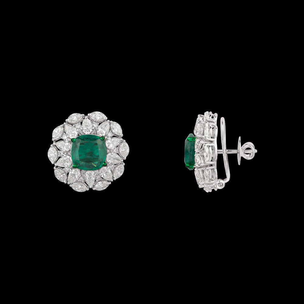 14K White Gold Diamond Earrings - 6.977ct VVS-VS-JK with Colour Stones