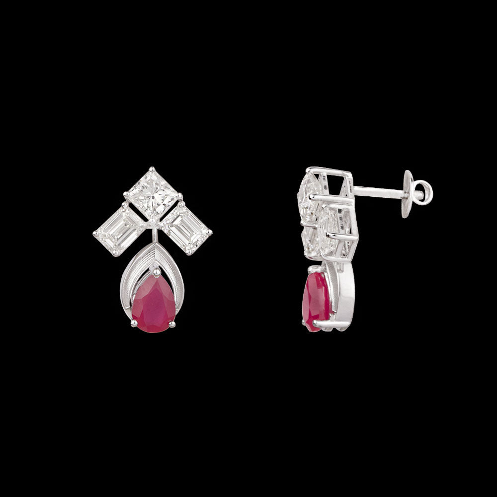 14K White Gold Diamond Earrings - 3.191ct VS-SI-HI with Colour Stones