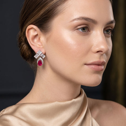 14K White Gold Diamond Earrings - 3.191ct VS-SI-HI with Colour Stones