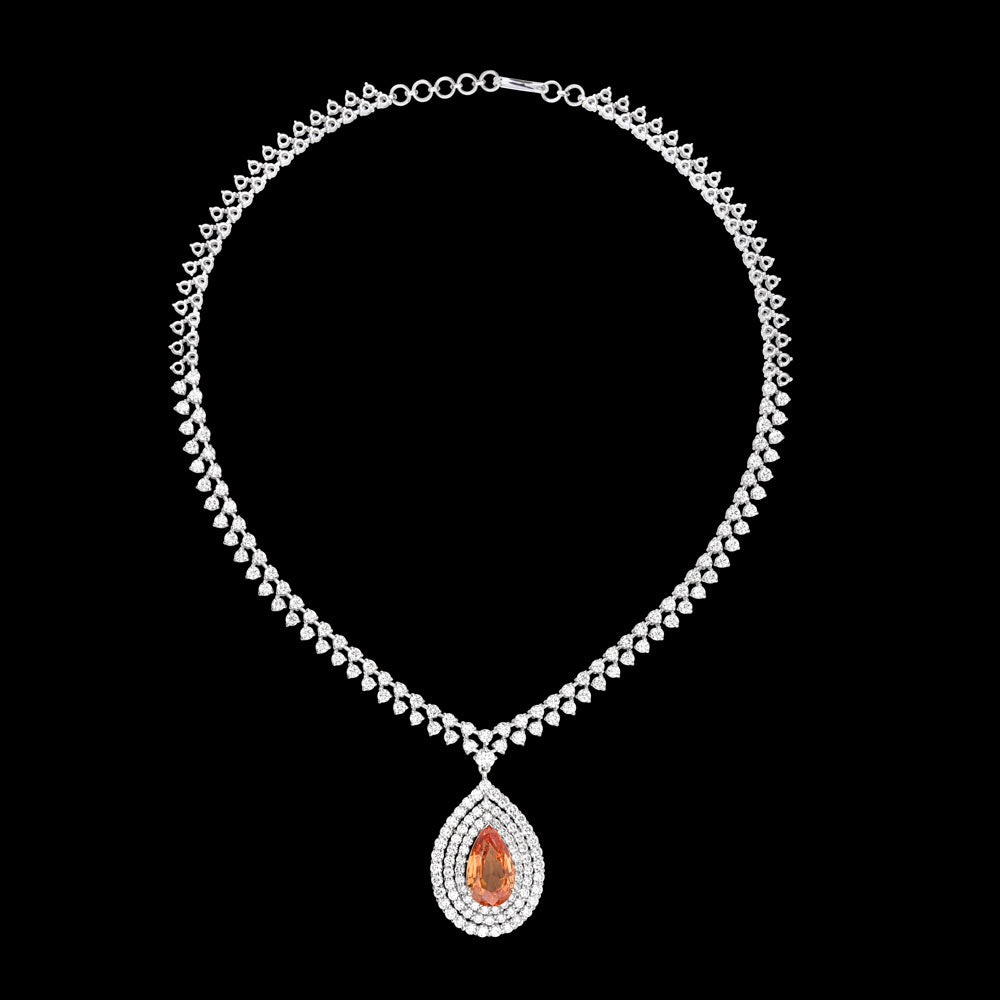 18K White Gold Diamond Necklace - 10.872ct VVS-VS-GH with Colour Stones