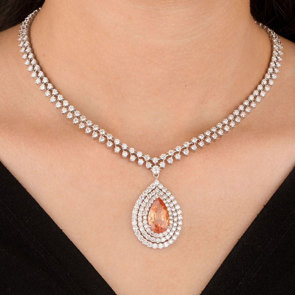18K White Gold Diamond Necklace - 10.872ct VVS-VS-GH with Colour Stones