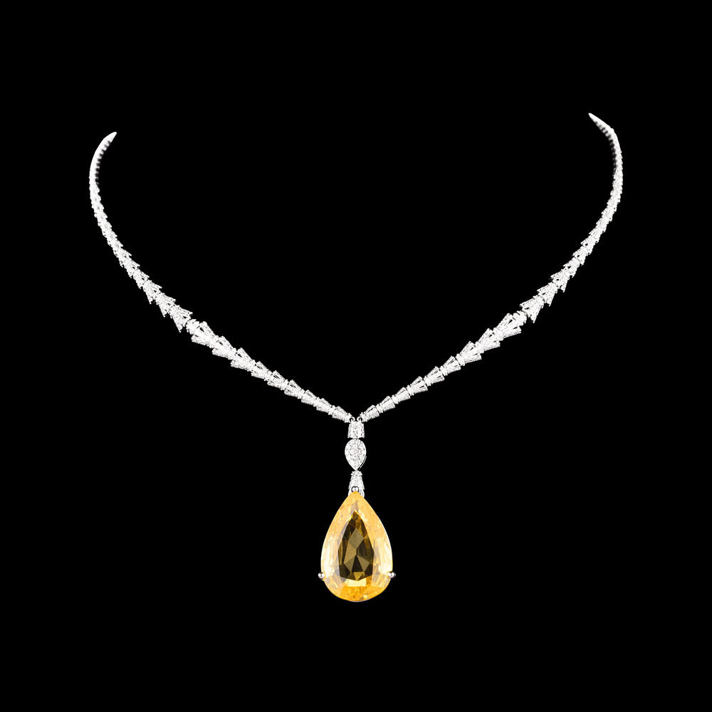 18K White Gold Diamond Necklace - 2.444ct VVS-GH with Colour Stones