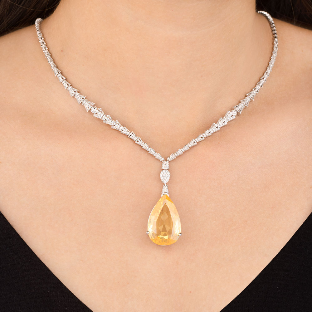 18K White Gold Diamond Necklace - 2.444ct VVS-GH with Colour Stones