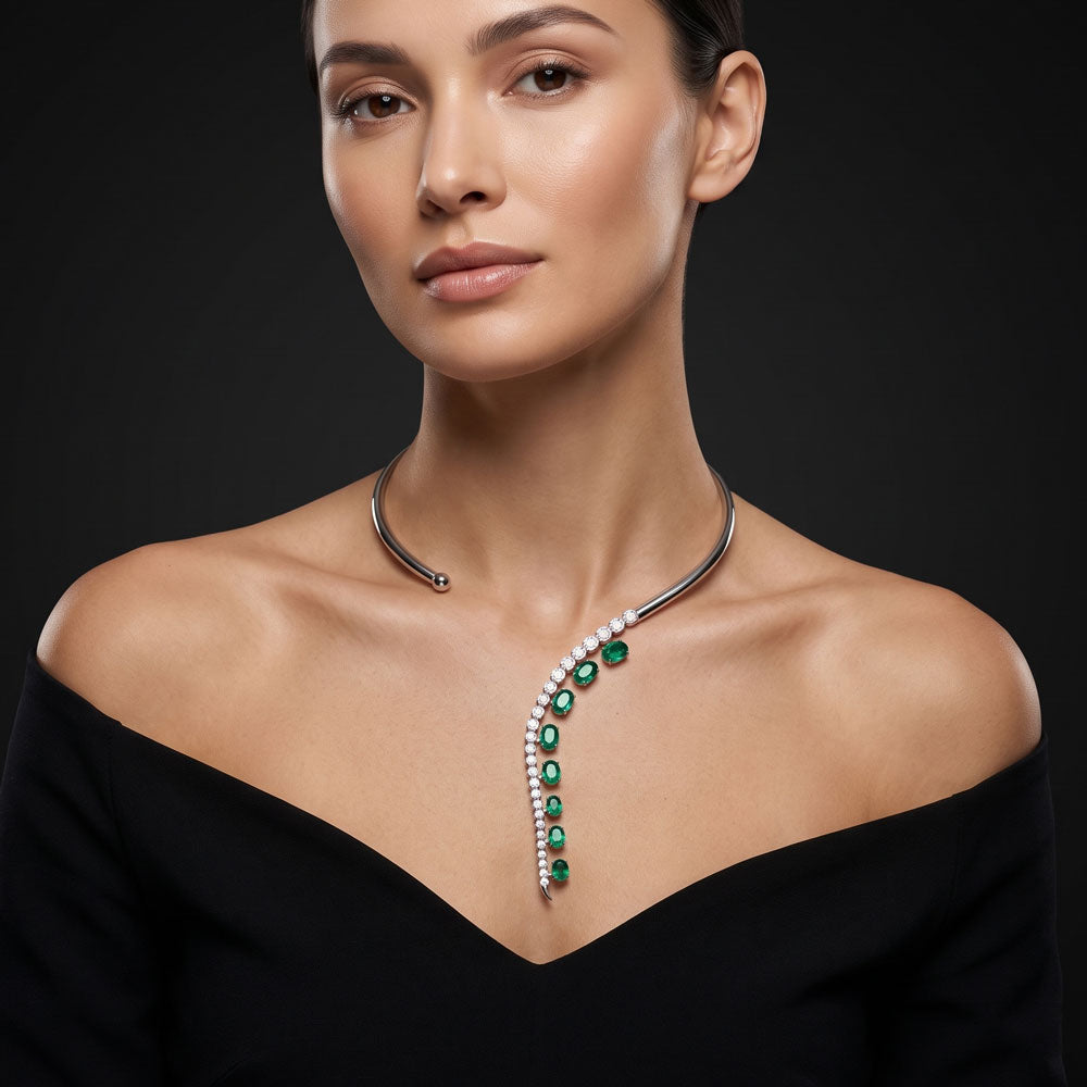 18K White Gold Diamond Necklace - 1.379ct SI-GH with Colour Stones