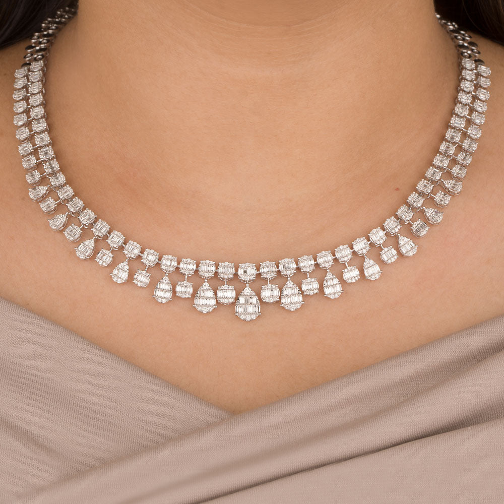 18K White Gold Diamond Necklace - 6.187ct VVS-VS-GH
