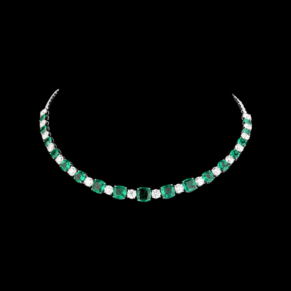 18K White Gold Diamond Necklace - 5.66ct VVS-VS-IJ with Colour Stones