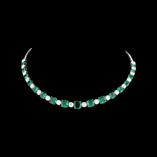 18K White Gold Diamond Necklace - 5.66ct VVS-VS-IJ with Colour Stones