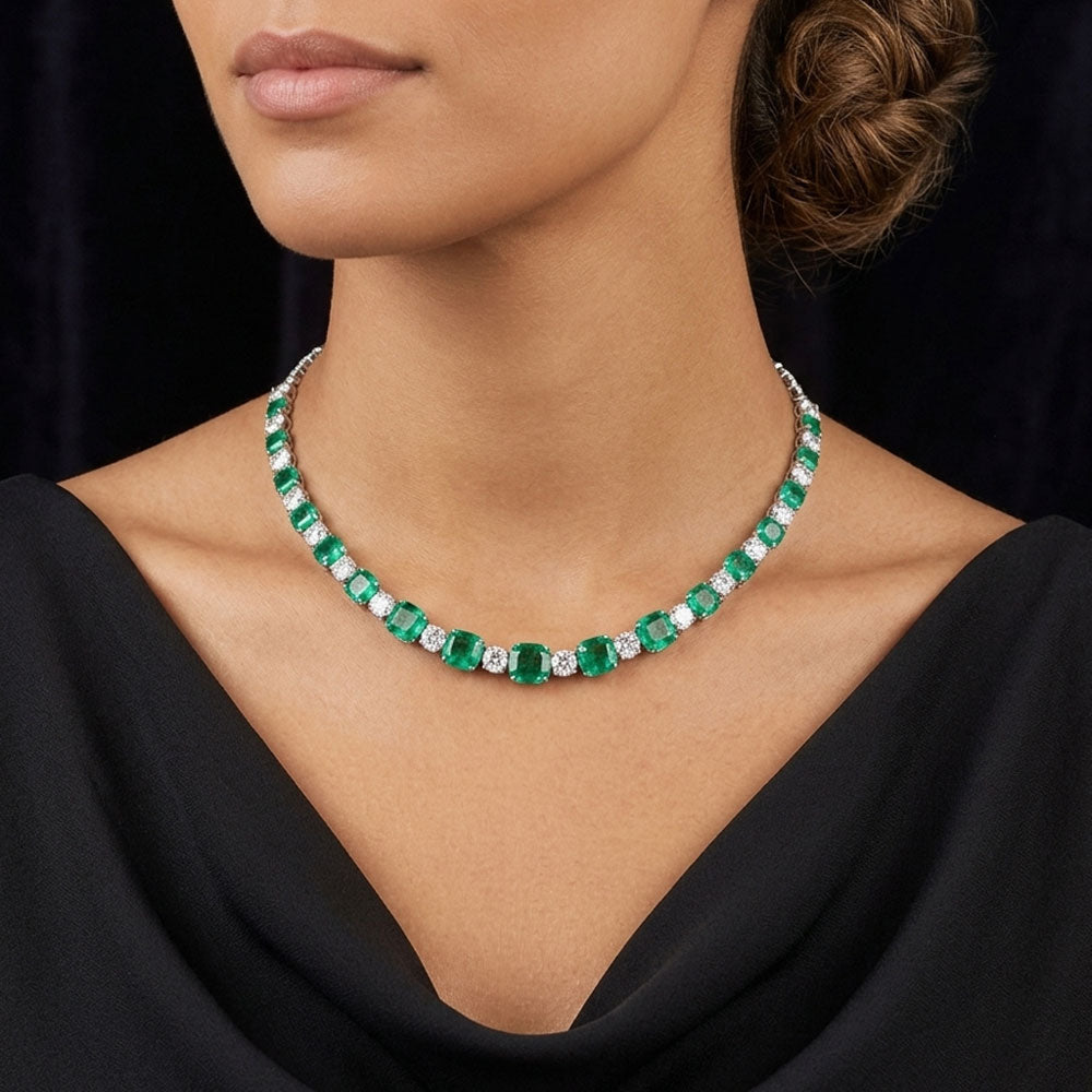 18K White Gold Diamond Necklace - 5.66ct VVS-VS-IJ with Colour Stones