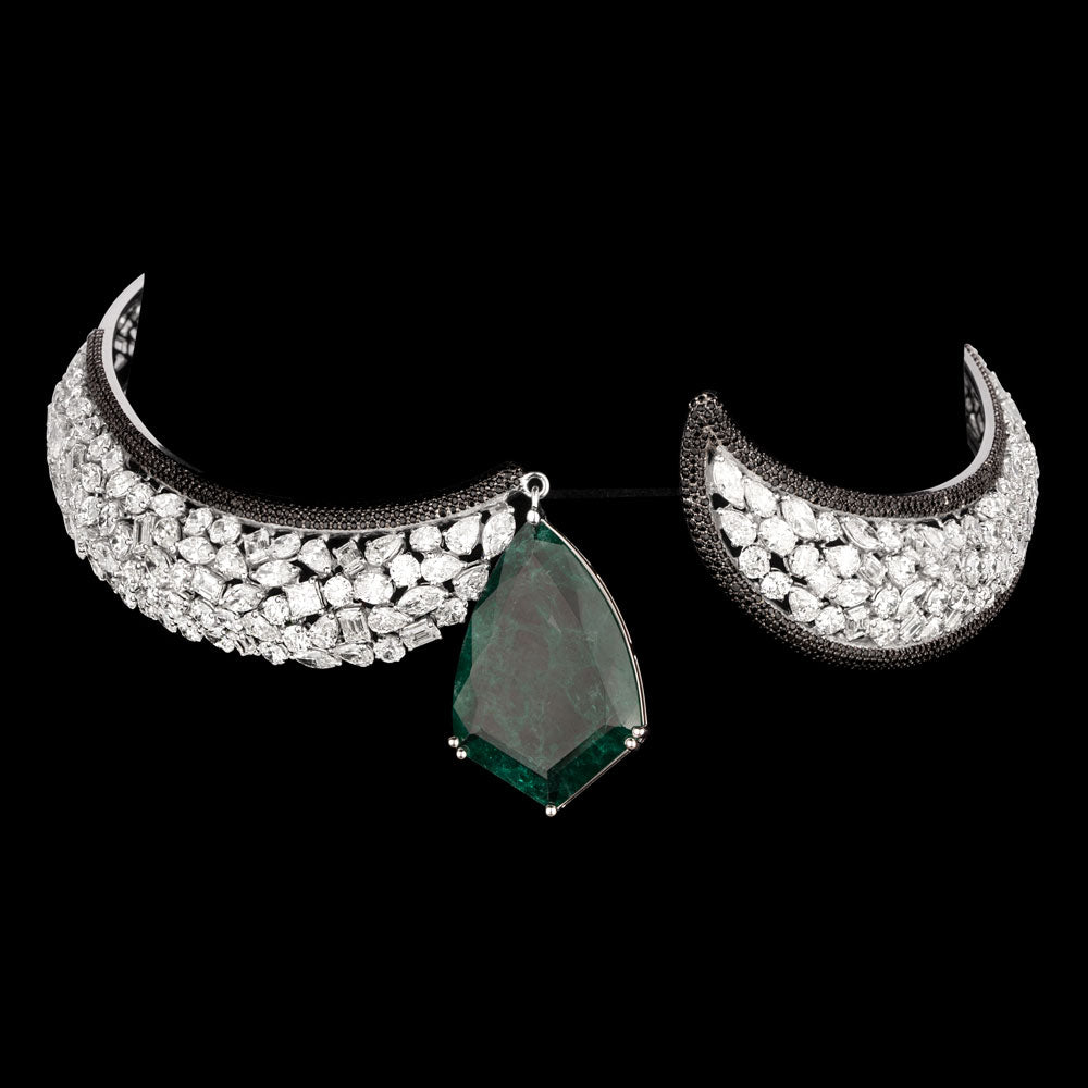 18K White Gold Diamond Necklace - 35.828ct VVS-VS-IJ with Colour Stones