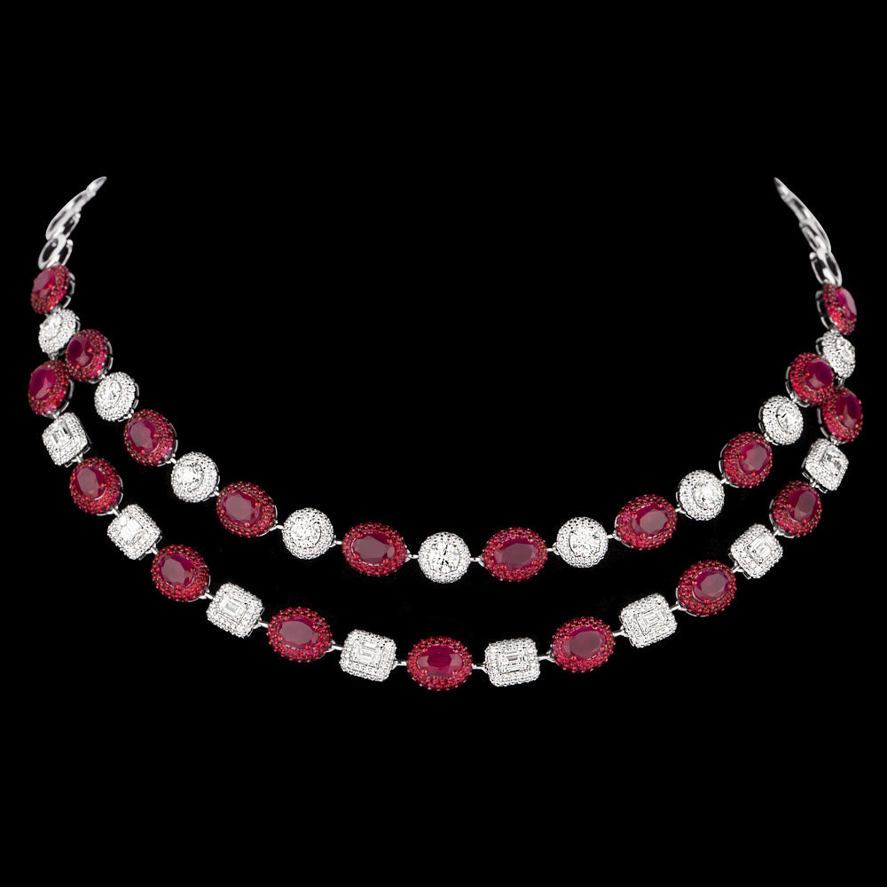18K White Gold Diamond Necklace - 10.831ct VVS-VS-HI with Colour Stones